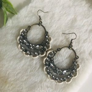 ••3 for $35•• Boho Chic Cream Embroidered Earrings